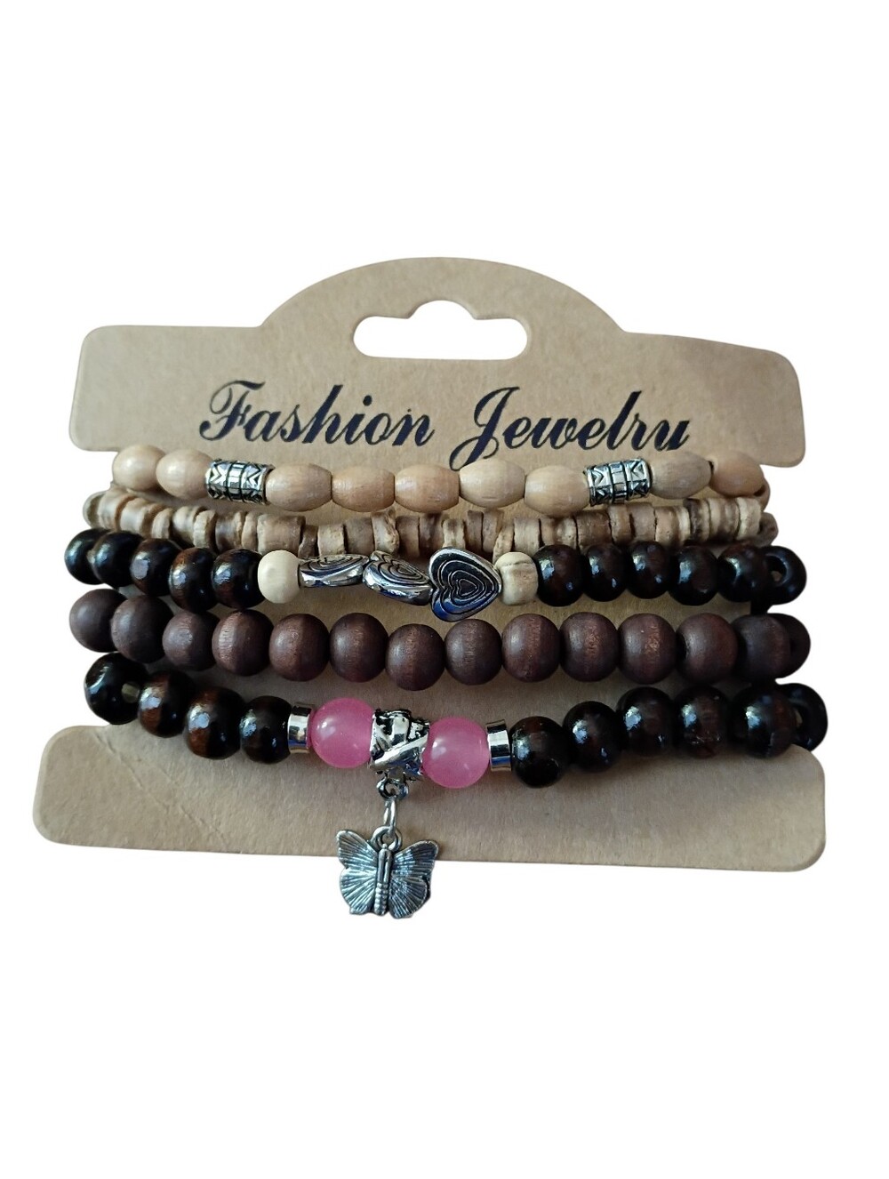 Bracelets Fashion Jewelry Brown and Pink Multi-Strand Beaded Bracelet Set
